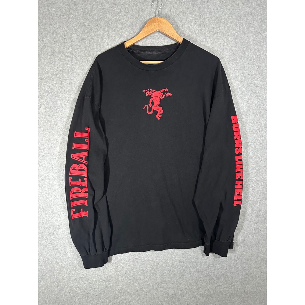 VTG Fireball Cinnamon Whisky Promo Long Sleeve Shirt Black Red Graphic XL/2XL